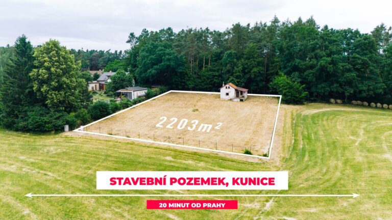 Prodej stavebního pozemku 2 203 m2, obec Kunice, Praha – východ